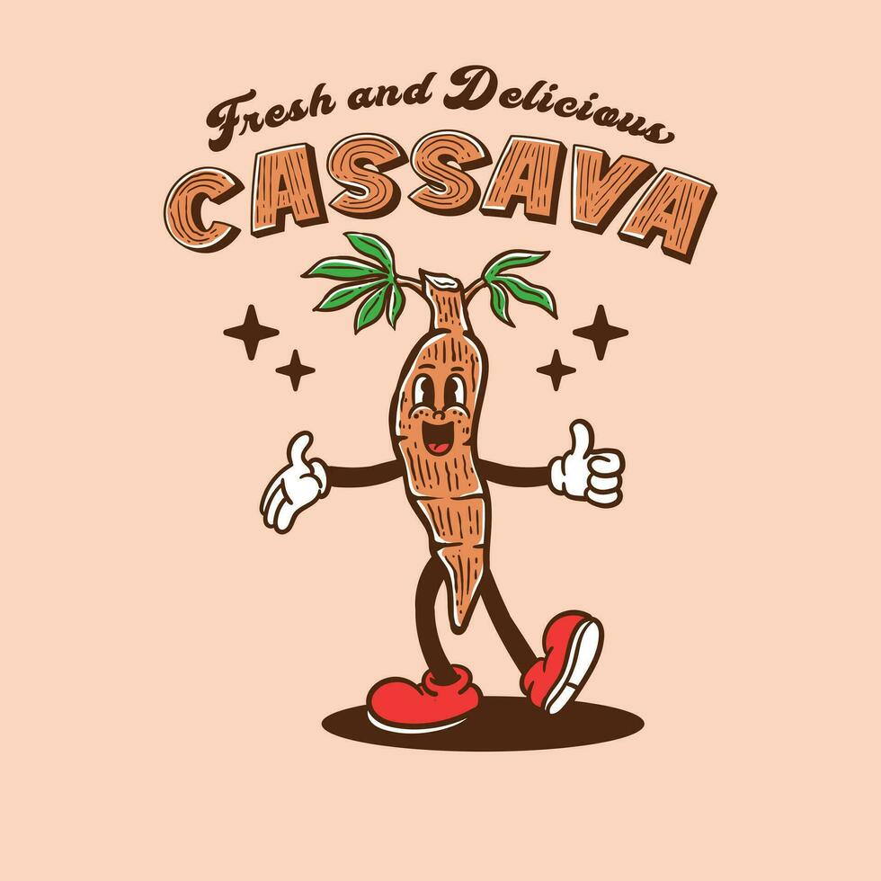 vintage style cassava cartoon character vector