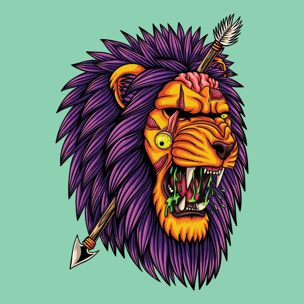 Lion head zombie vector illustration