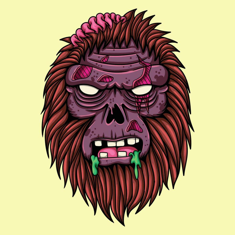 Bigfoot head zombie vector illustration