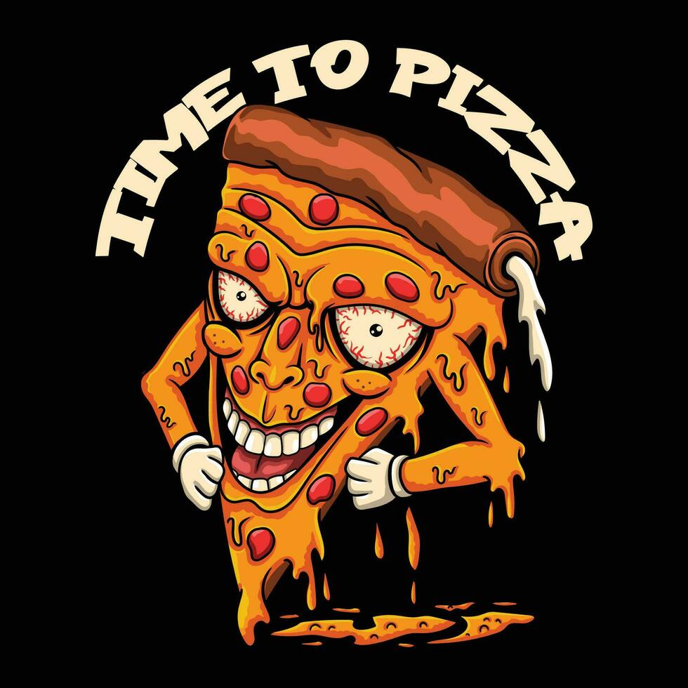 Pizza character angry smile vector illustration