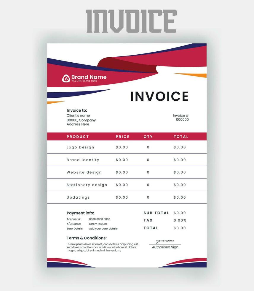 corporate modern minimal Business invoice form template. Invoicing quotes, money bill, Tax form, payment receipt, price invoices and payment agreement design template vector