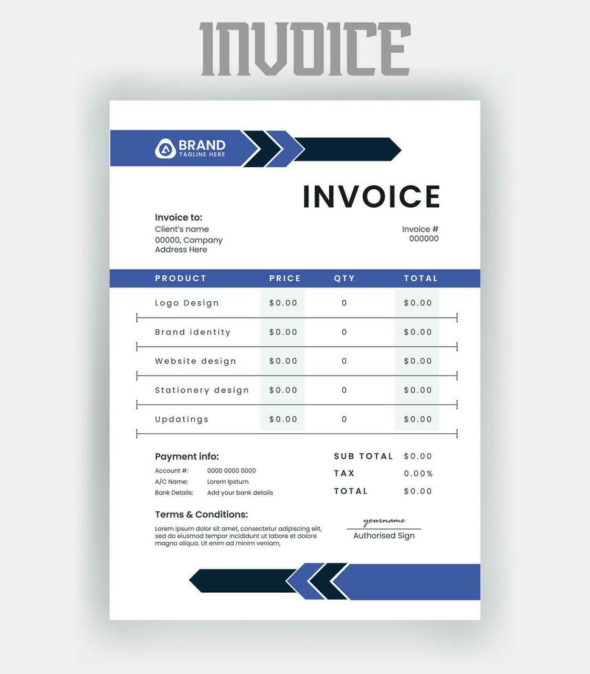 corporate modern minimal Business invoice form template. Invoicing quotes, money bill, Tax form, payment receipt, price invoices and payment agreement design template vector