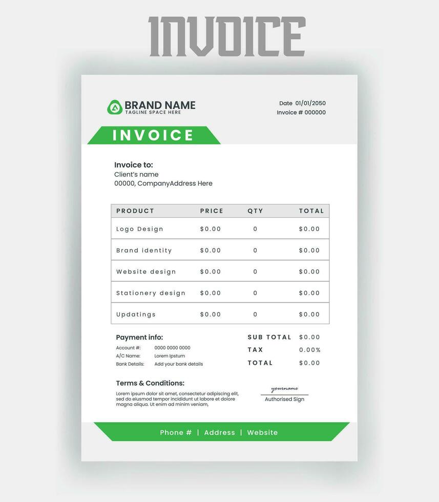 corporativo moderno mínimo negocio factura formar modelo. facturación citas, dinero factura, impuesto forma, pago recibo, precio facturas y pago acuerdo diseño modelo vector