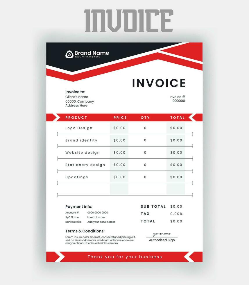 corporate modern minimal Business invoice form template. Invoicing quotes, money bill, Tax form, payment receipt, price invoices and payment agreement design template vector