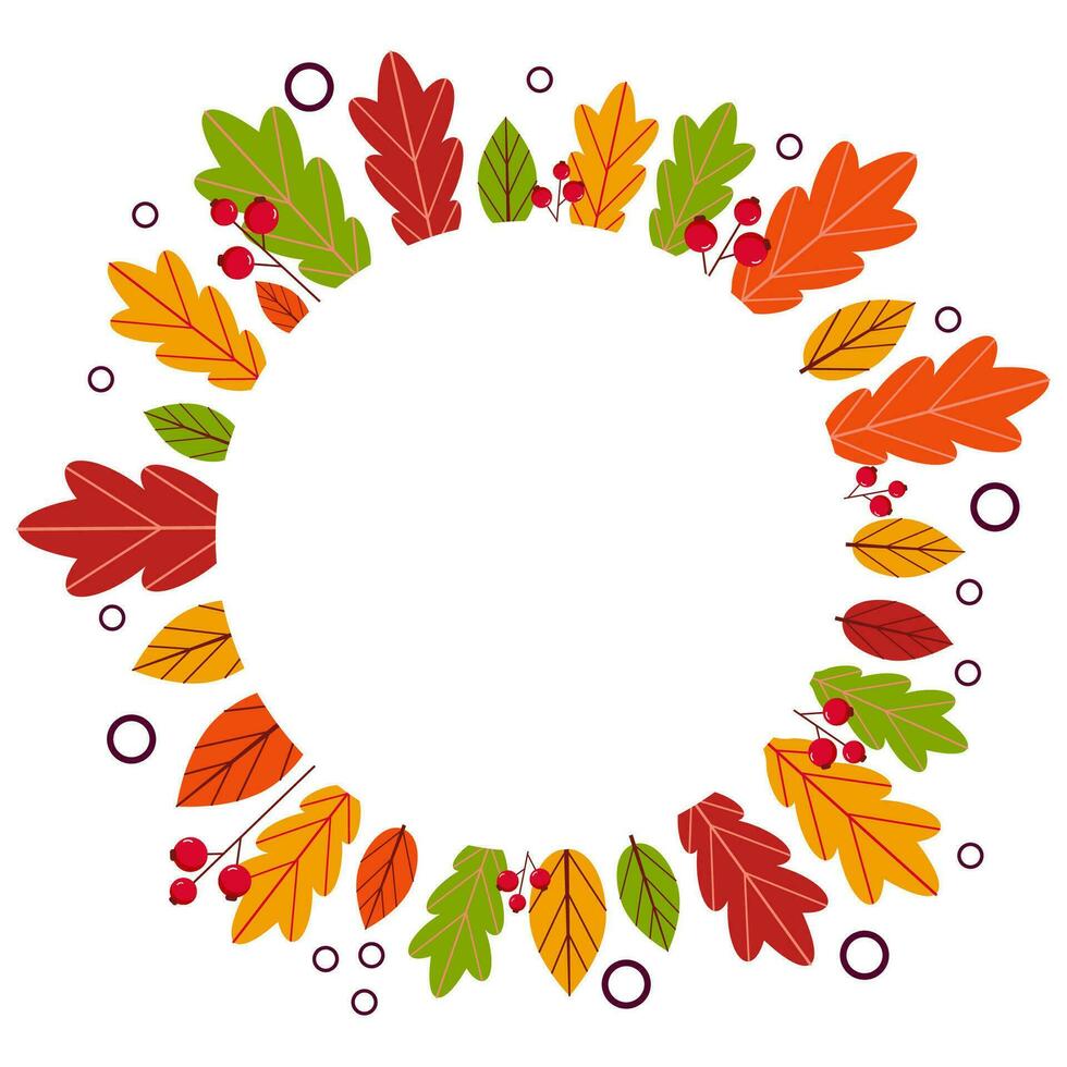 Bright autumn leaves and berries vector frame isolated on a white background. Can be used for packaging and labels, greeting card, banner, invitation
