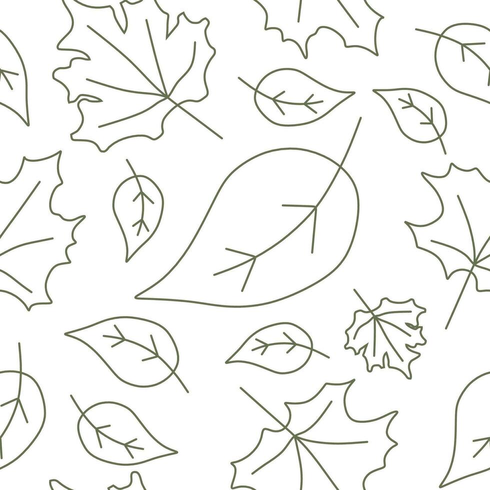 Seamless pattern with leaves. Vector foliage isolated on white background. Outline silhouette of leaf. Endless decorative background or template for fabric, textile, autumn or spring festival, holiday