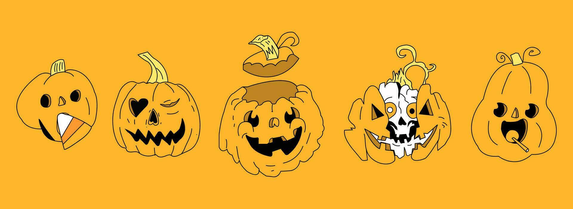 collection of creepy cute Halloween pumpkins. vector