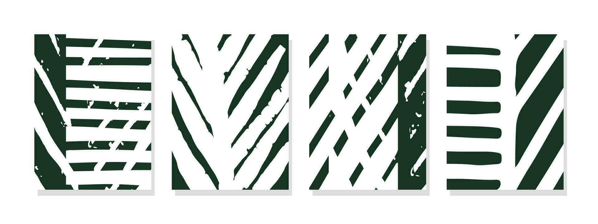 A composition of abstract leaf silhouettes of white and stripes on a pure green background creates a visually striking display of geometric elements and color contrasts. vector