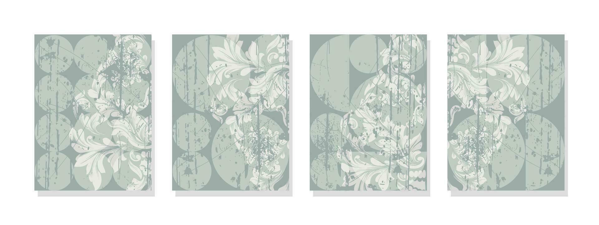 Room adorned with elegant green and white wallpapers, displaying harmonious patterns, creating a refreshing and inviting atmosphere. vector