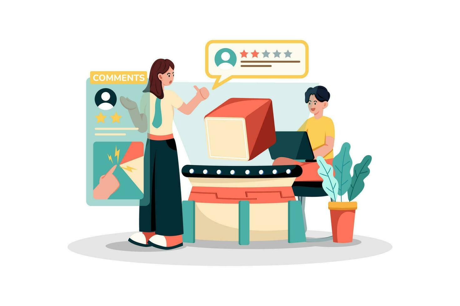 Real estate agent using customer feedback to improve their real estate services. vector
