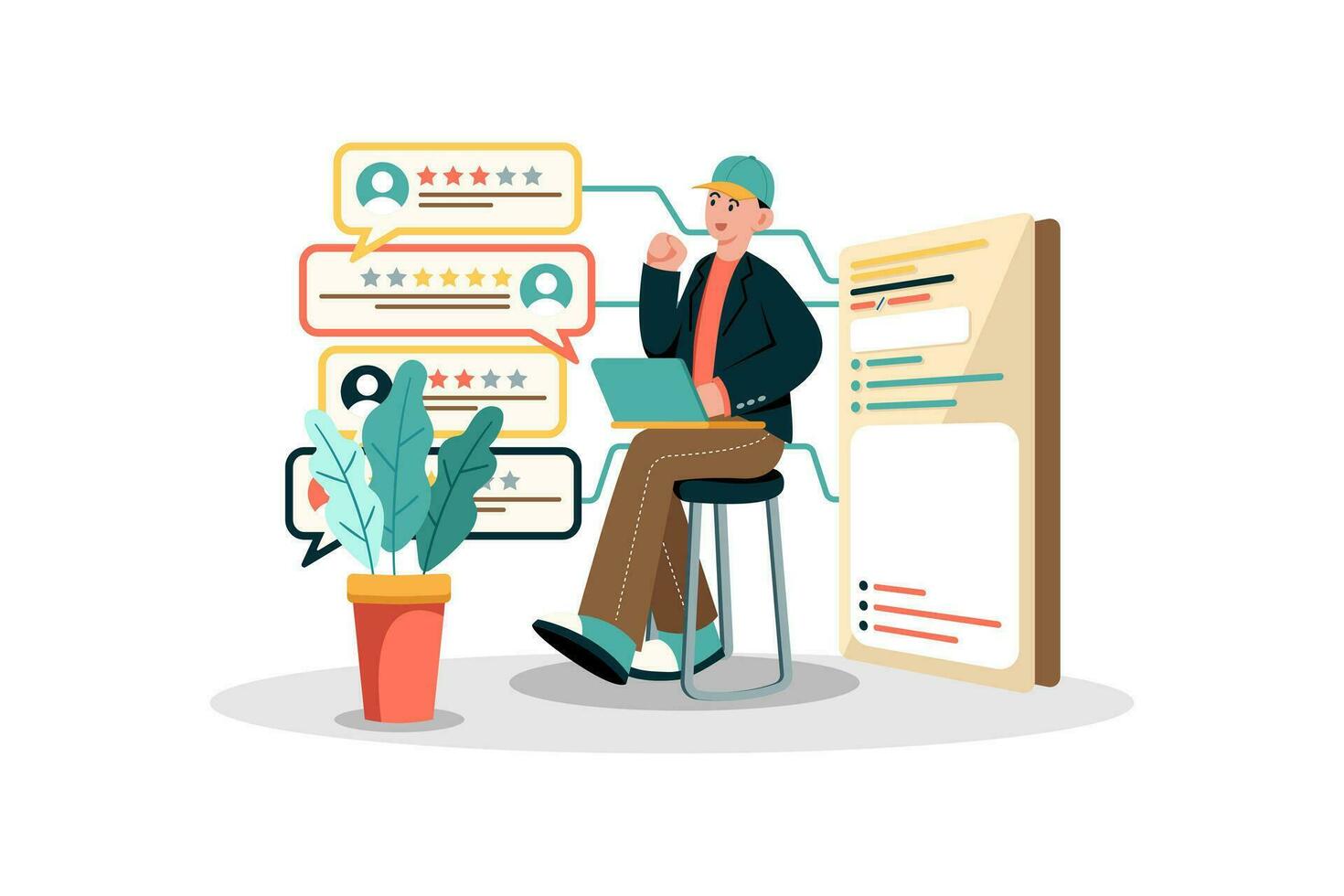 Travel agency using customer feedback to improve travel packages and customer experience. vector