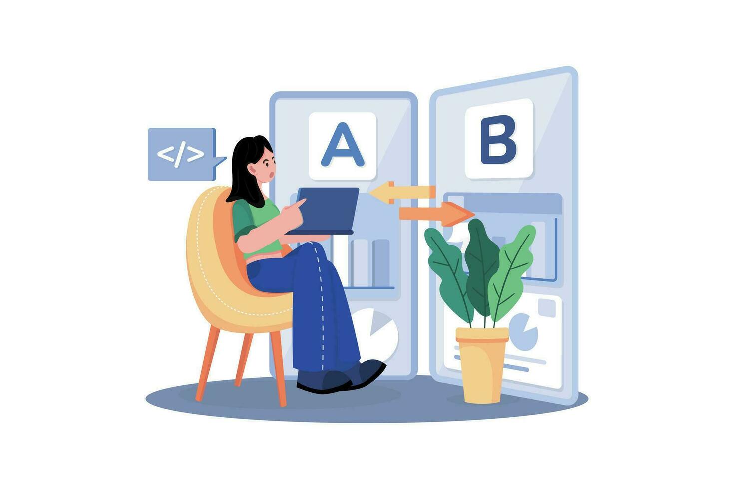 Businesswoman Comparing AB Testing Results vector