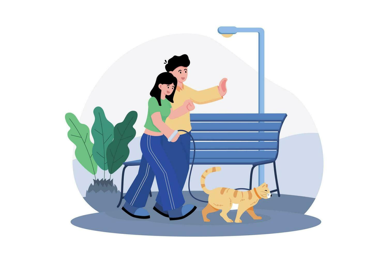 Couple Walking With Cat In Park vector