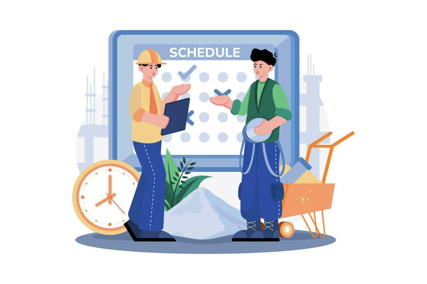 Group Of Workers Dealing With The Schedule Of Days vector