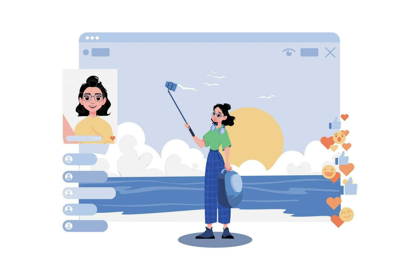 Woman With A Mobile Phone Streaming Online vector