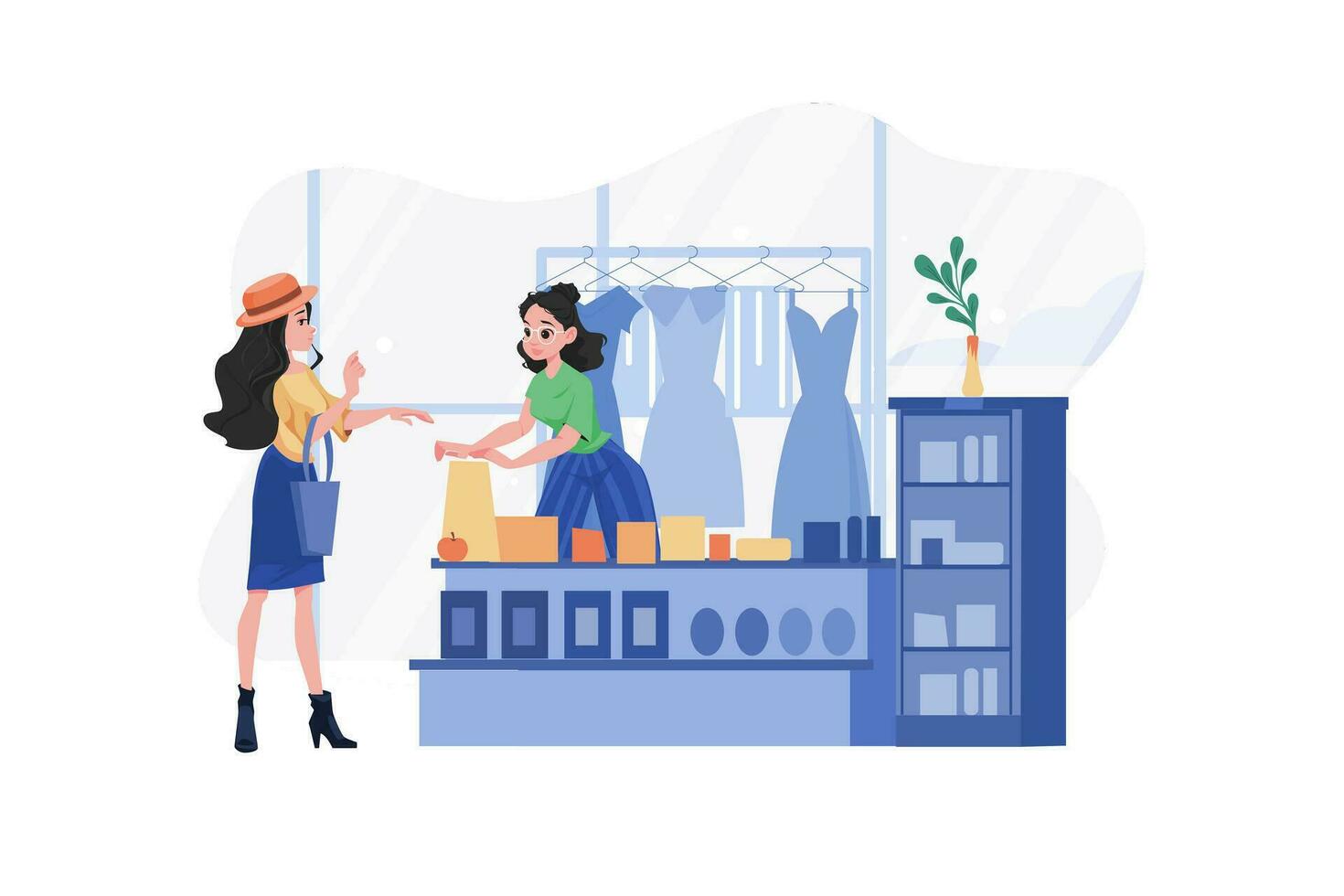 A woman buying souvenirs to give to family and friends vector