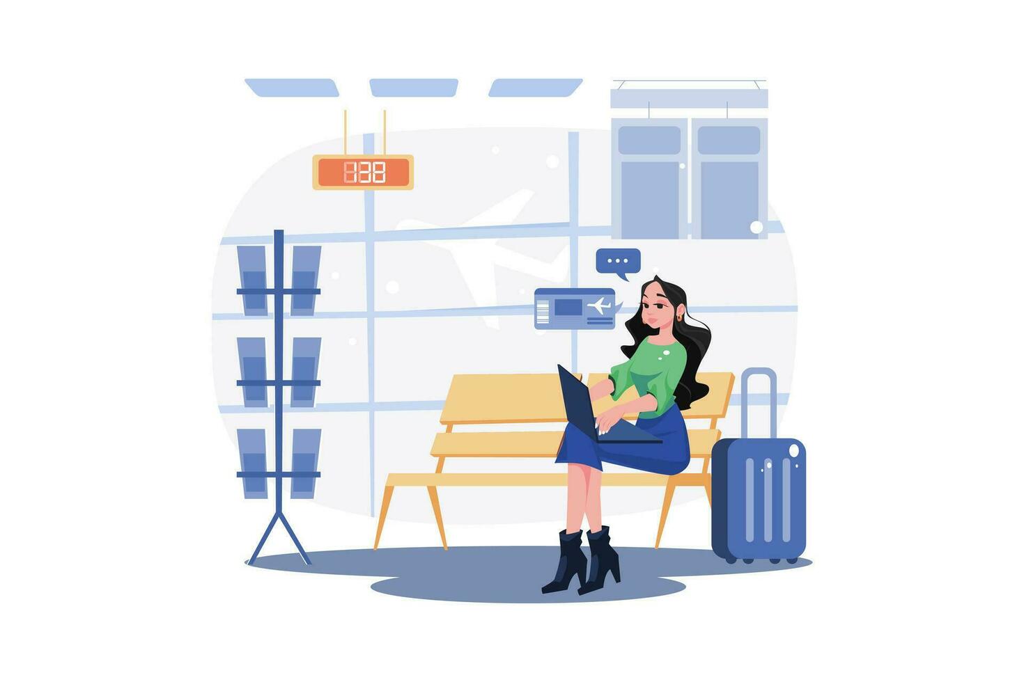 A woman buys plane tickets online to save money vector