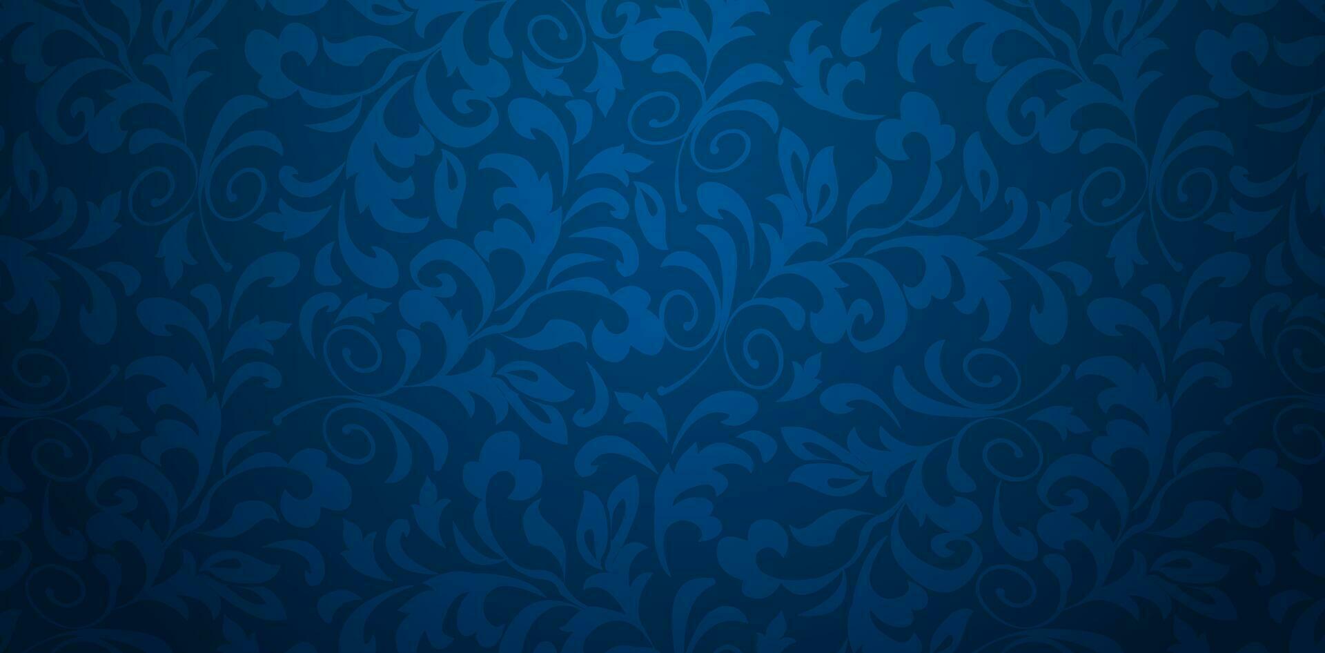 Vector illustration dark blue background with floral ornament Seamless damask wallpaper for Presentations marketing, decks, ads, books covers, Digital interfaces, print design templates materials