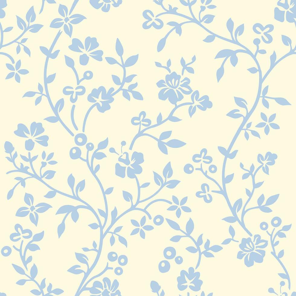Blue floral vine berries wallpaper pattern repeat vector
