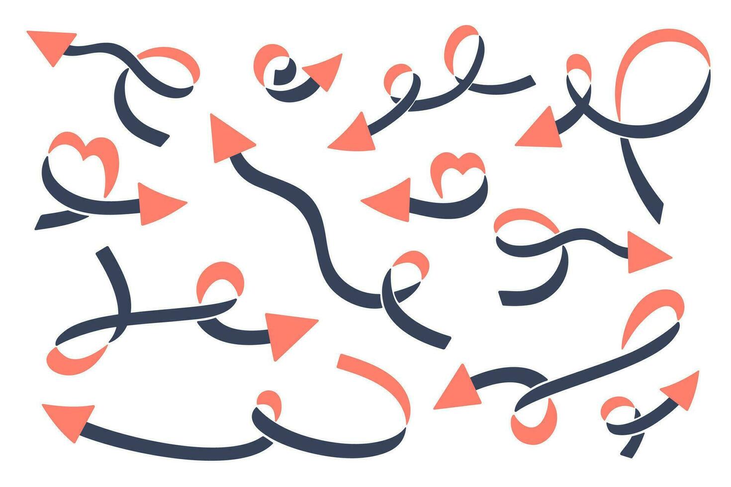 Set of hand drawn doodle arrow isolated. Collection of Vector arrow icon. Creative color curved lines, pointers, decorative elements. Simple signes for business infographic, web application