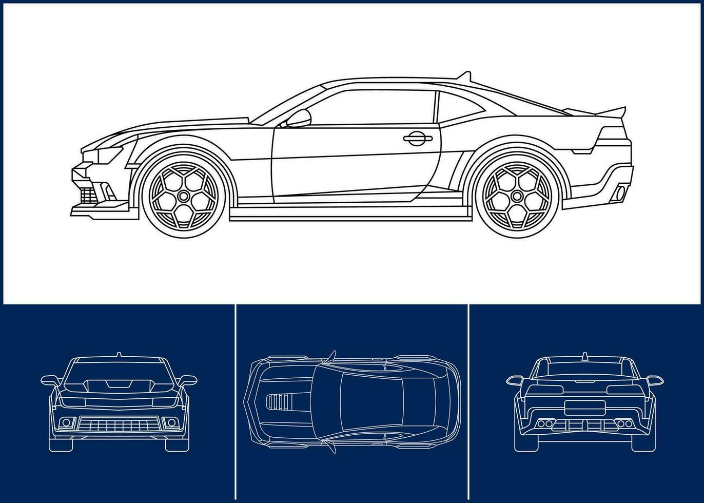 deporte coche modelo. transporte contorno carrera modelo. Plano disposición. envolver pegatina, aire cepillar, vinilos, volver a colorear proyecto. vector eps 10