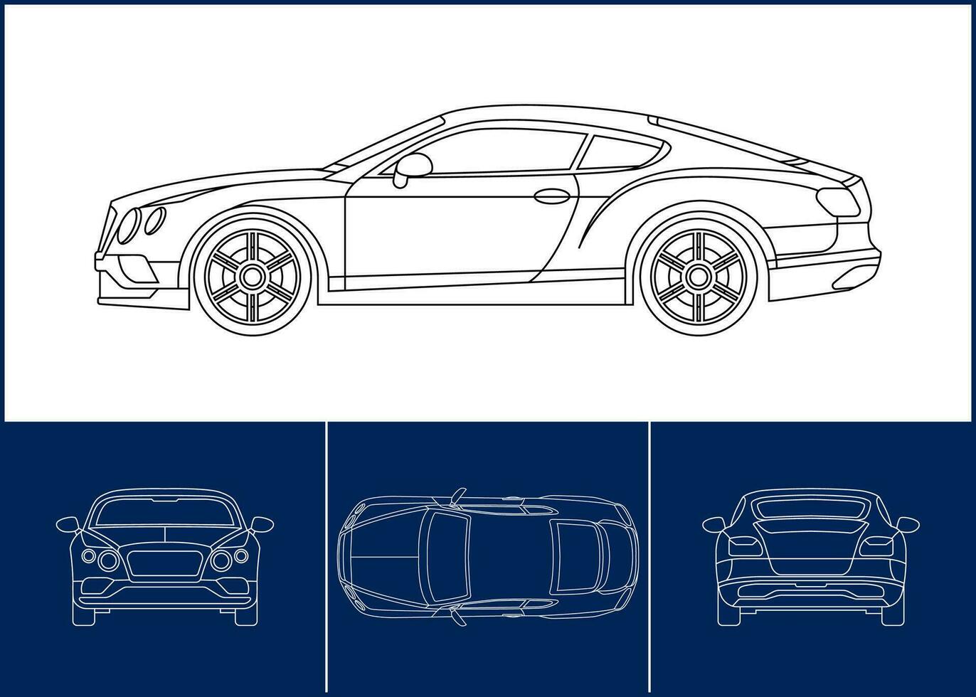 Sport Car template. Transportation outline stroke template. Blueprint layout. Wrap sticker, air brush, vynils, recolor project. Vector eps 10