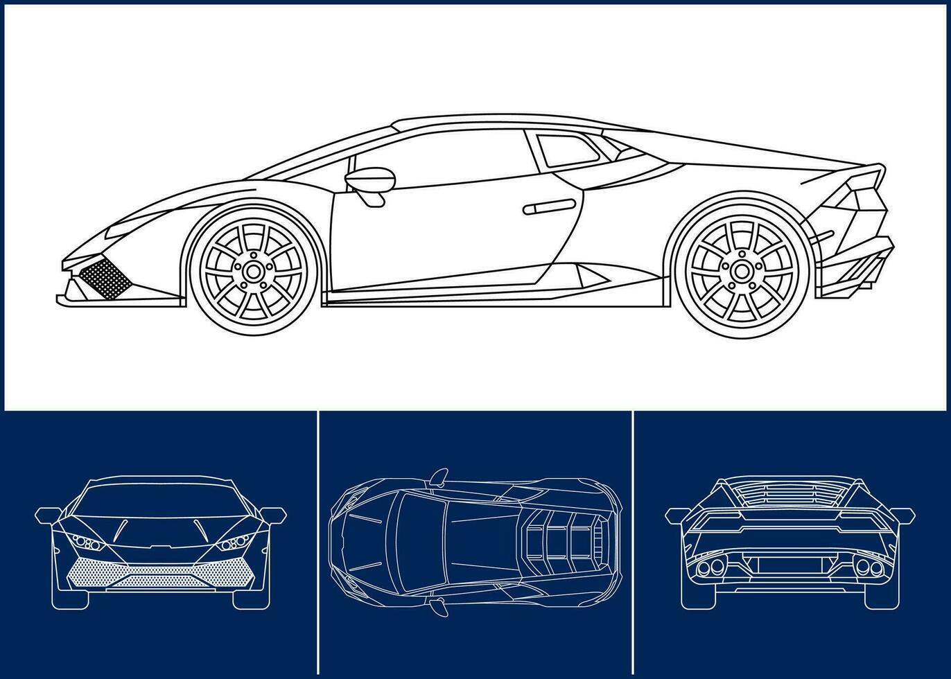 Sport Car template. Transportation outline stroke template. Blueprint layout. Wrap sticker, air brush, vynils, recolor project. Vector eps 10