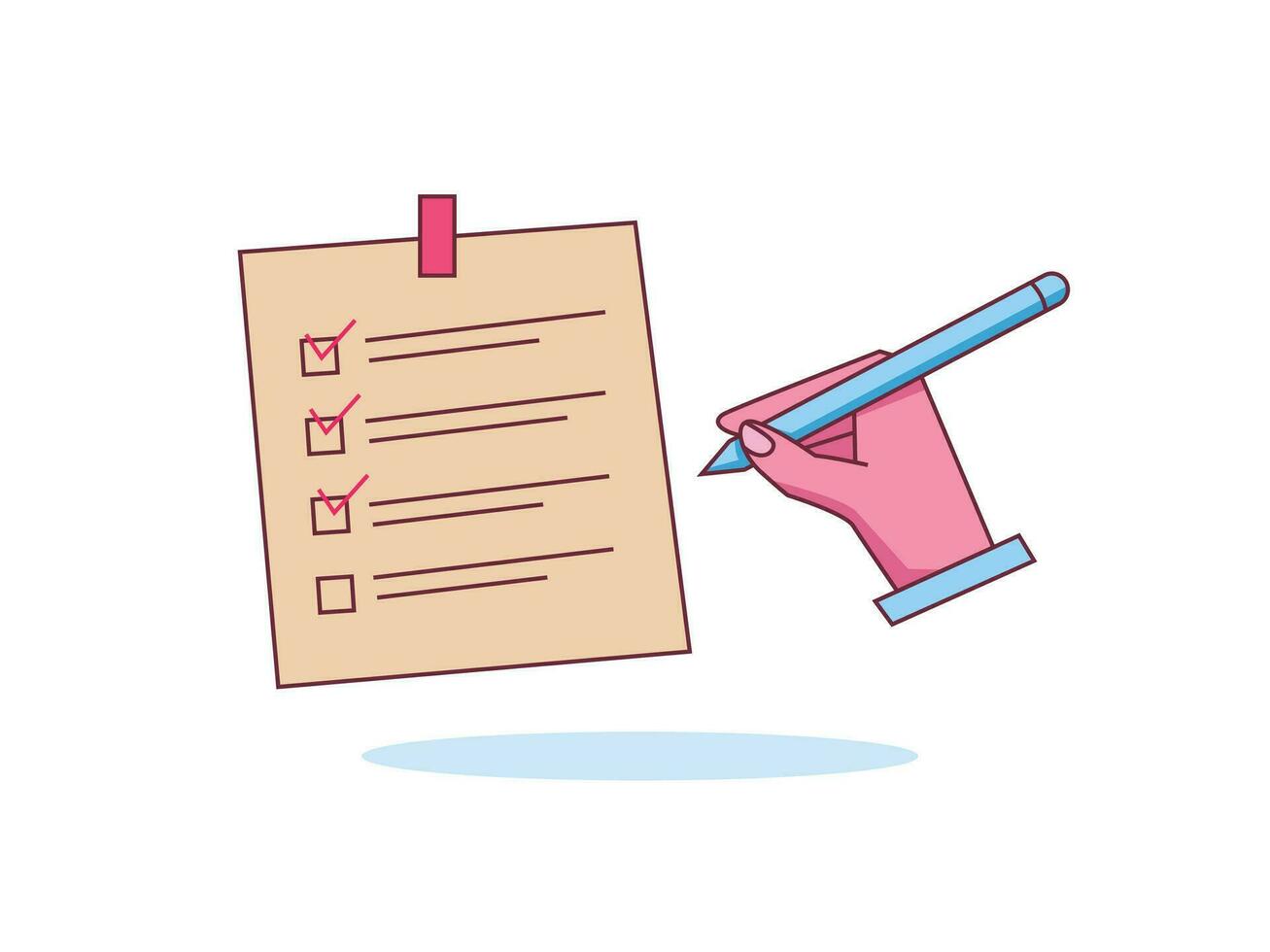 Hand with pen ticking done tasks with mark in check box of to do list illustration vector