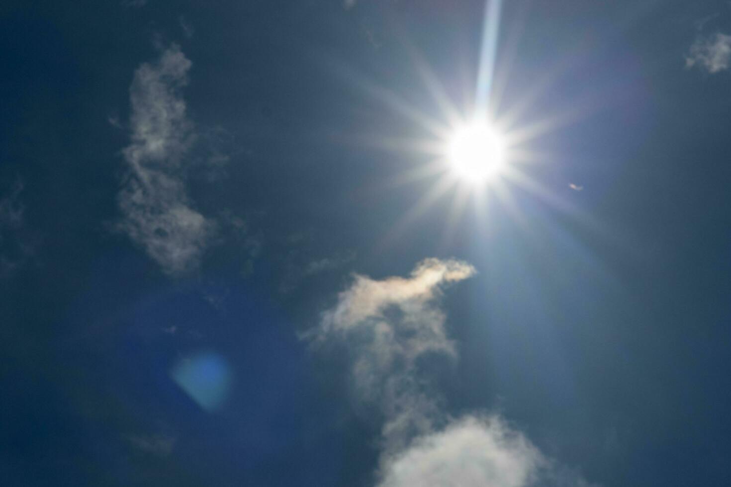 Blue sky and sunshine. Sunny day. Hot day photo