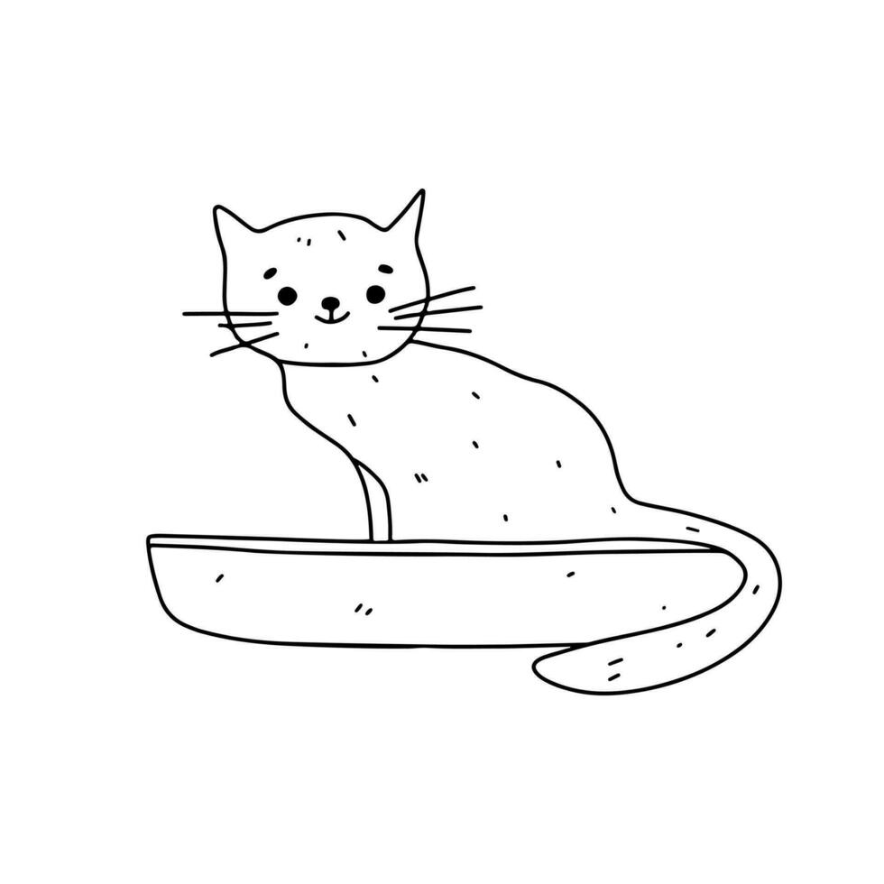 gato en un baño. mano dibujado garabatear estilo. vector ilustración aislado en blanco. colorante página.