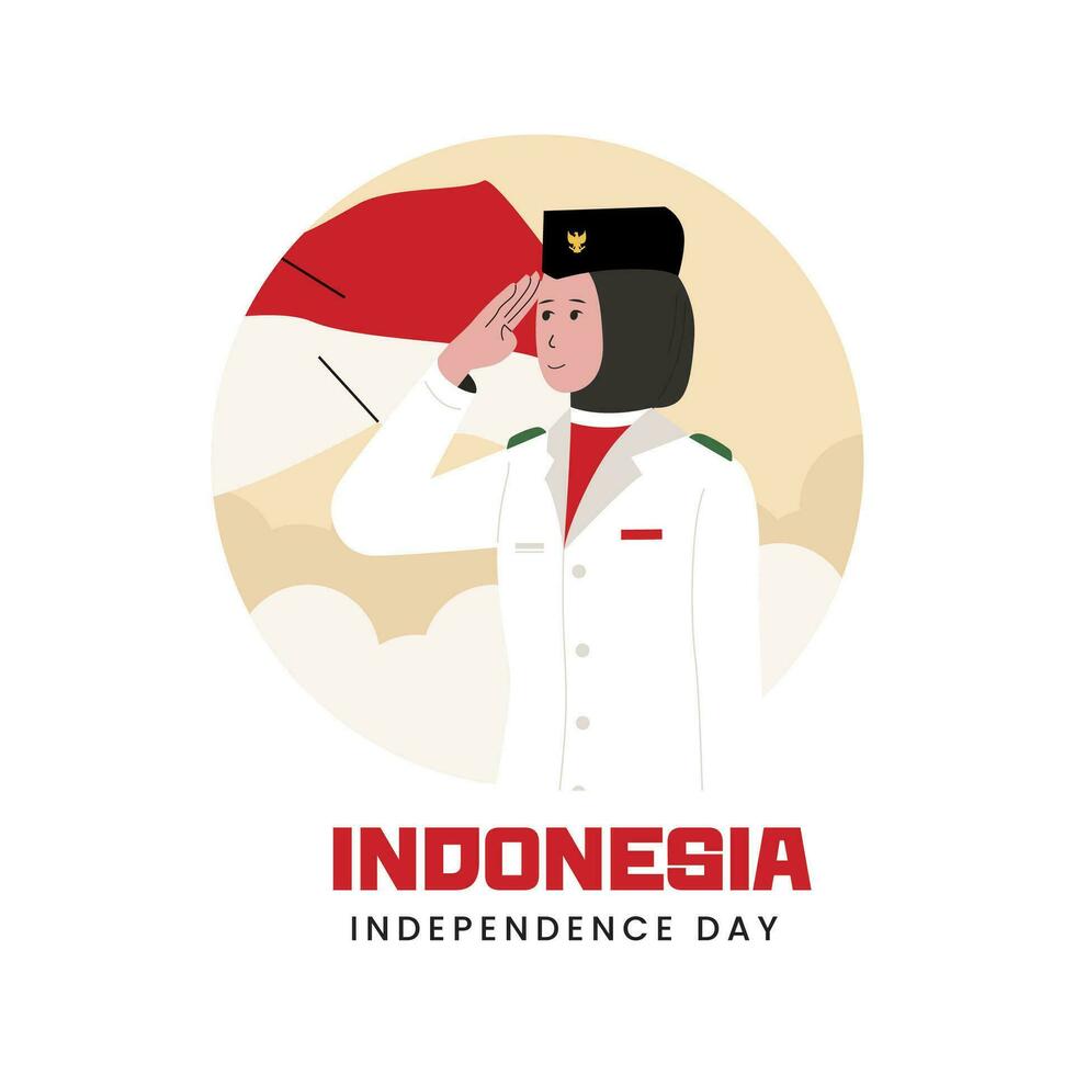 Indonesia independence day background with people saluting vector