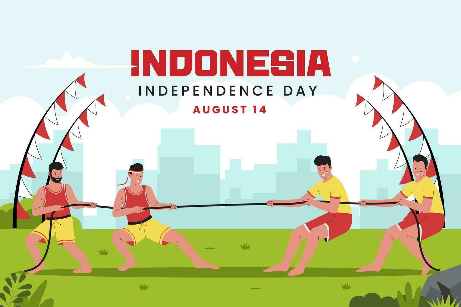 Indonesia independence day with traditional games concept illustration vector