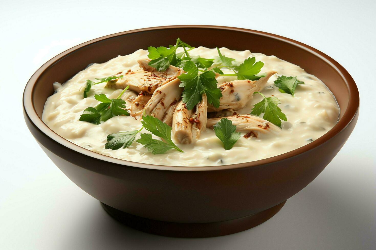 A delicious chicken soup food with vegetables in a bowl. Winter food and high protein soup meal concept by AI Generated photo
