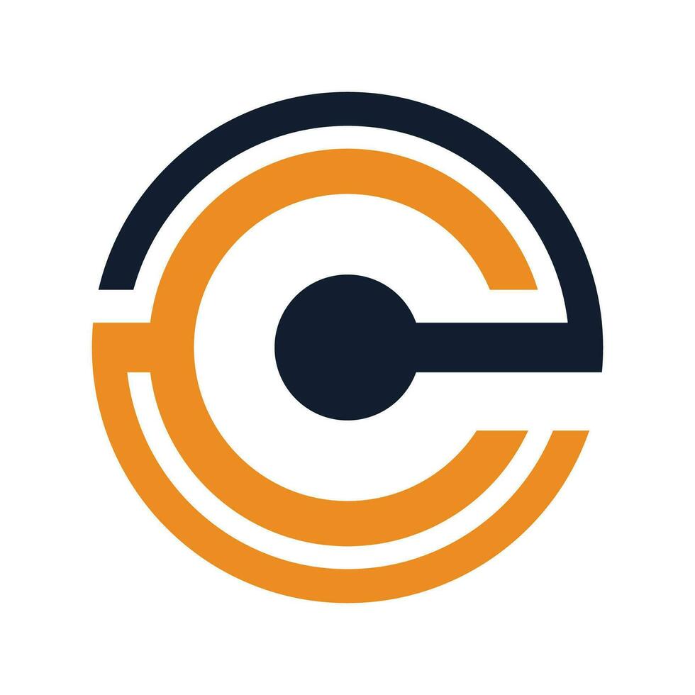 the c logo with an orange and black circle vector