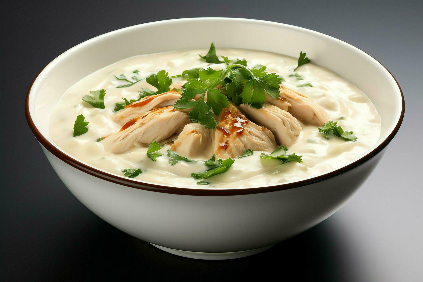A delicious chicken soup food with vegetables in a bowl. Winter food and high protein soup meal concept by AI Generated photo