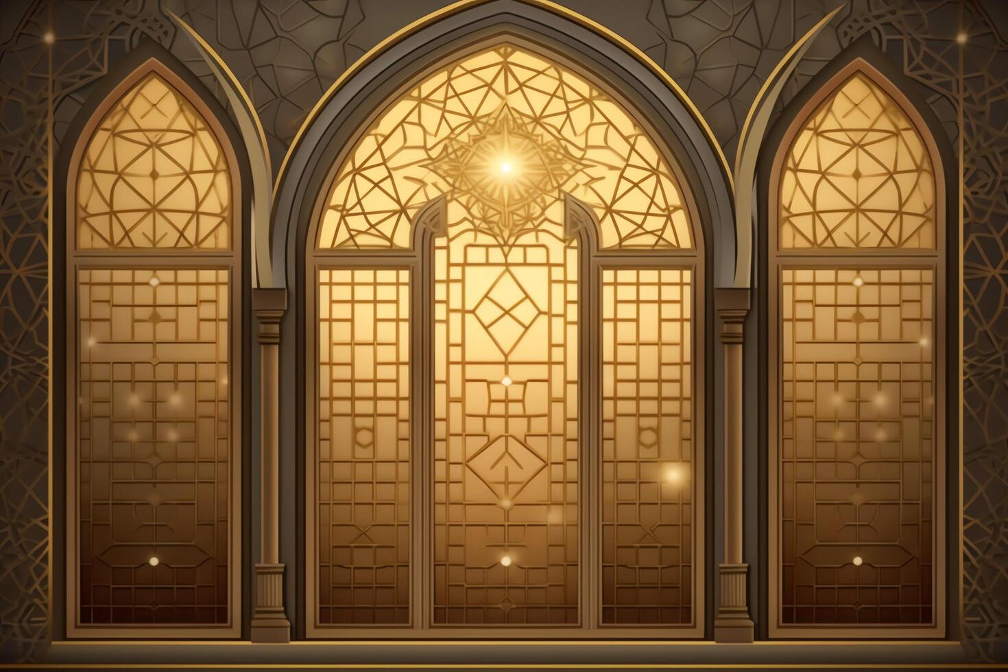 Eid mubarak and ramadan kareem greetings with islamic lantern and mosque. Eid al fitr background. Eid al fitr background of window concept by photo