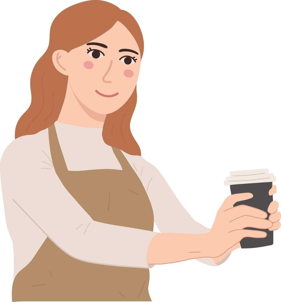 Female Clerk Shop Saleperson Greeting and Coffee Illustration Graphic Cartoon Art vector