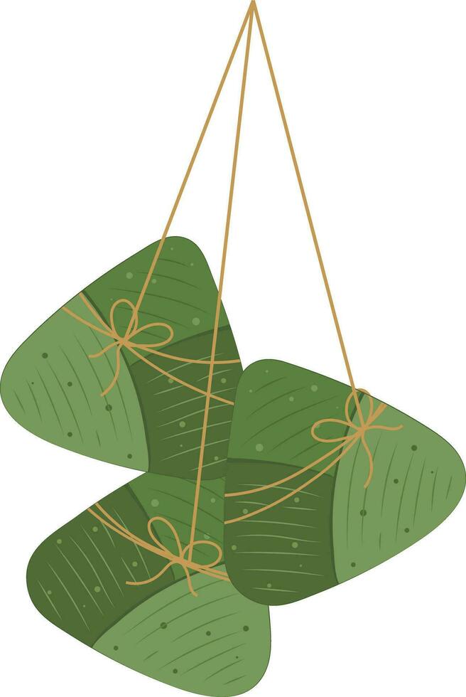 colgando tradicional zongzi bola de masa hervida alimento, continuar barco festival ilustración gráfico elemento vector