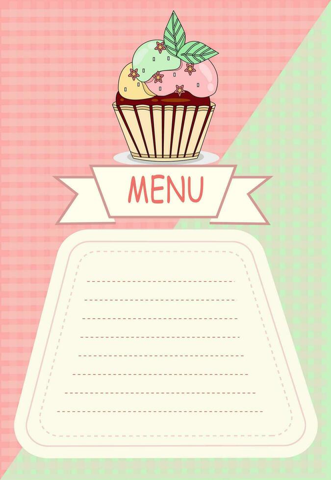 vector menu template with muffins for bakery, cafe, children's