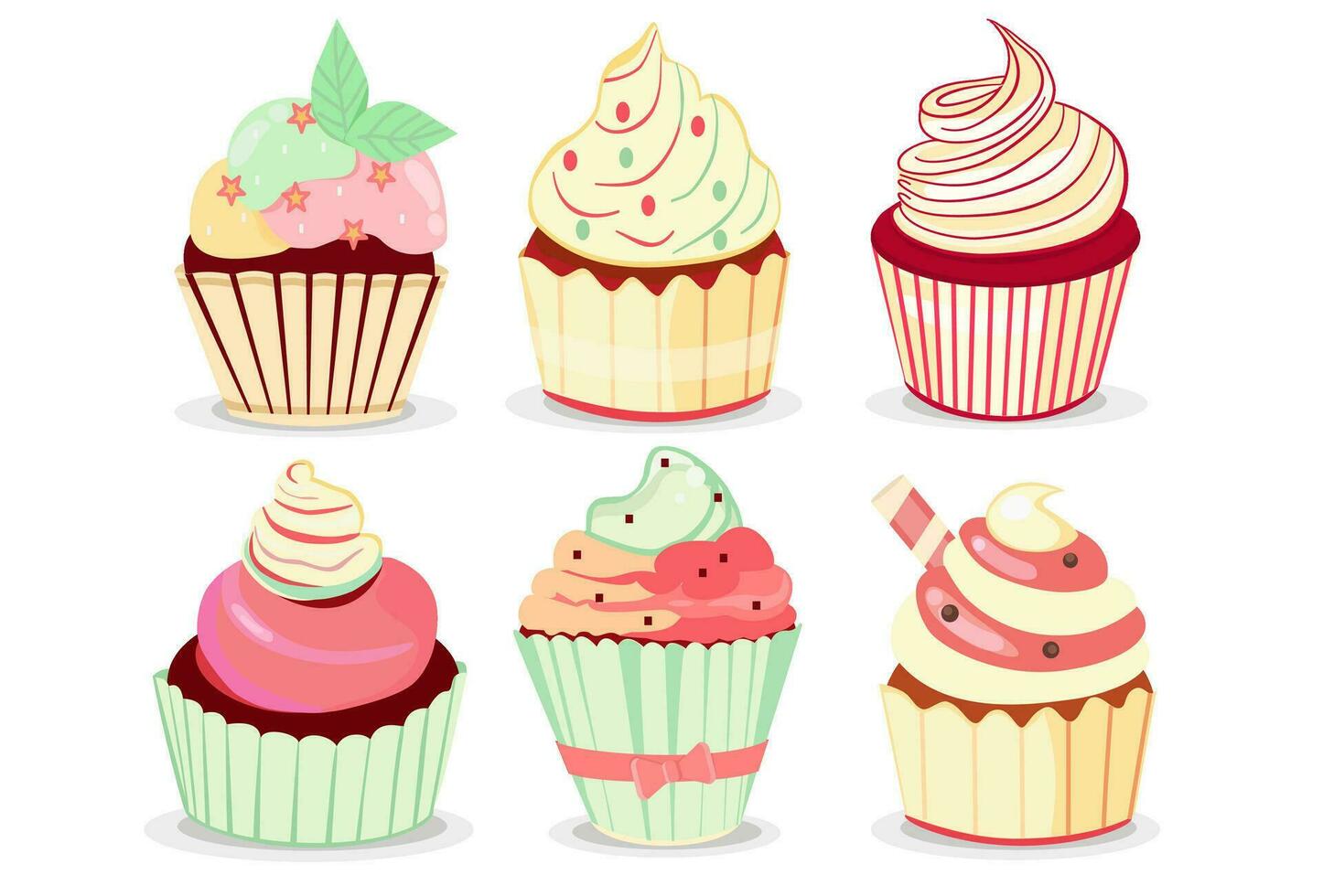 Set Delicious cupcakes. Dessert vector illustration design.Hand-drawing ,retro style