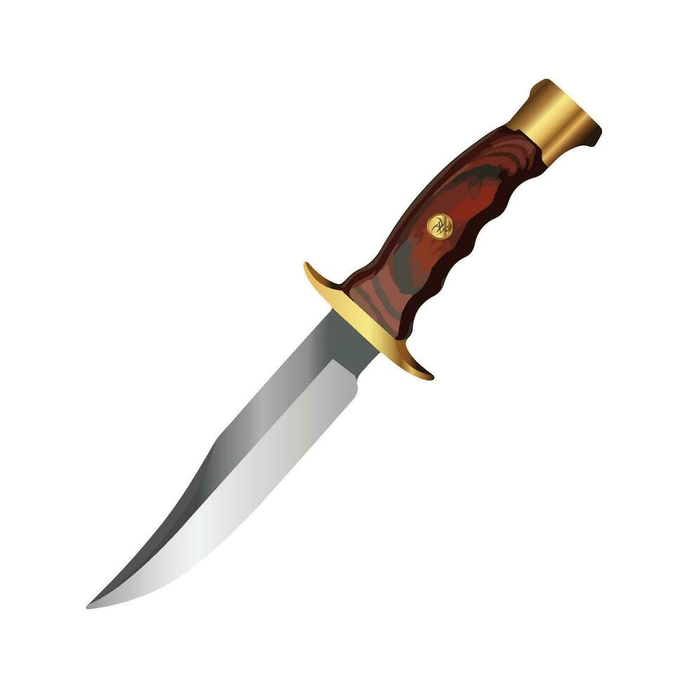Classic Antique Bowie Hunting Knife Wood and Gold Design Vector Illustration