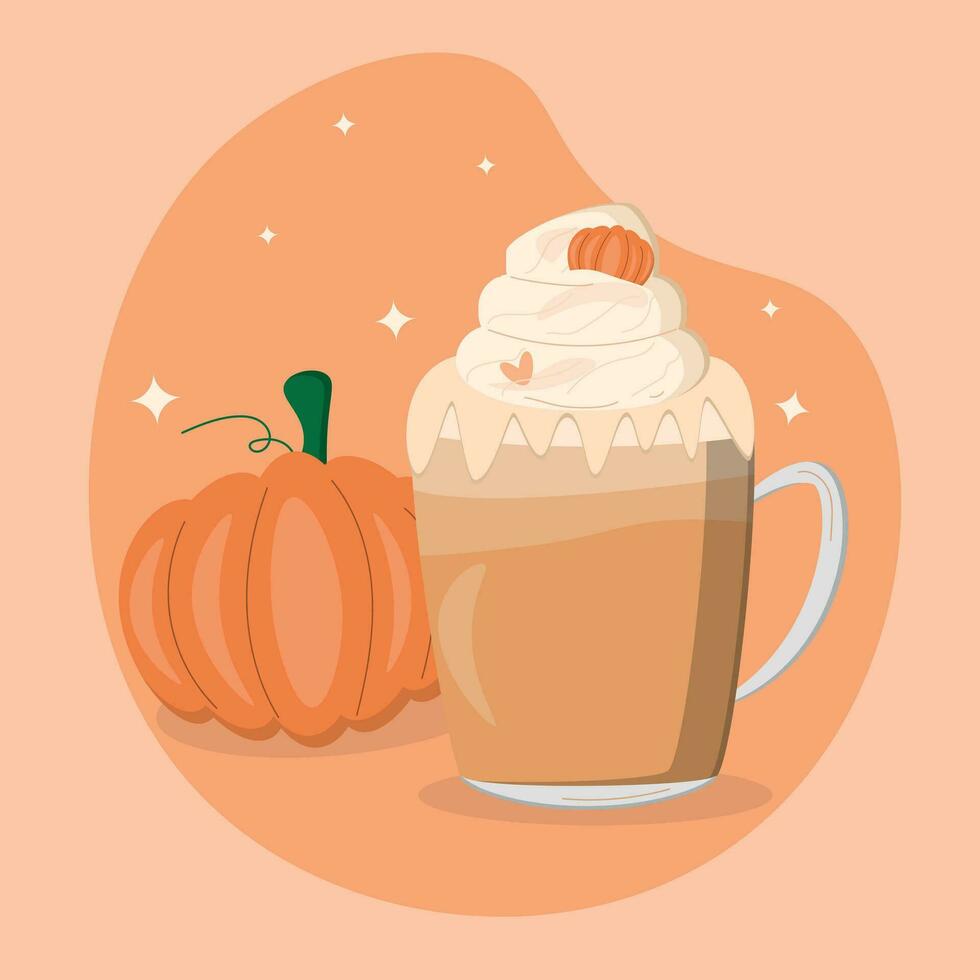 Coffee with pumpkin, autumn, autumn mood, halloween, pumpkin, autumn drinks, delicious cocktails vector
