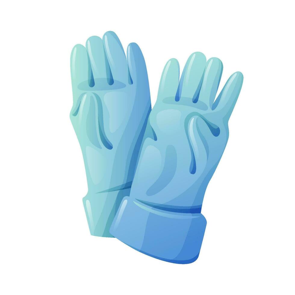 Two blue rubber gloves for cleaning on white background. vector