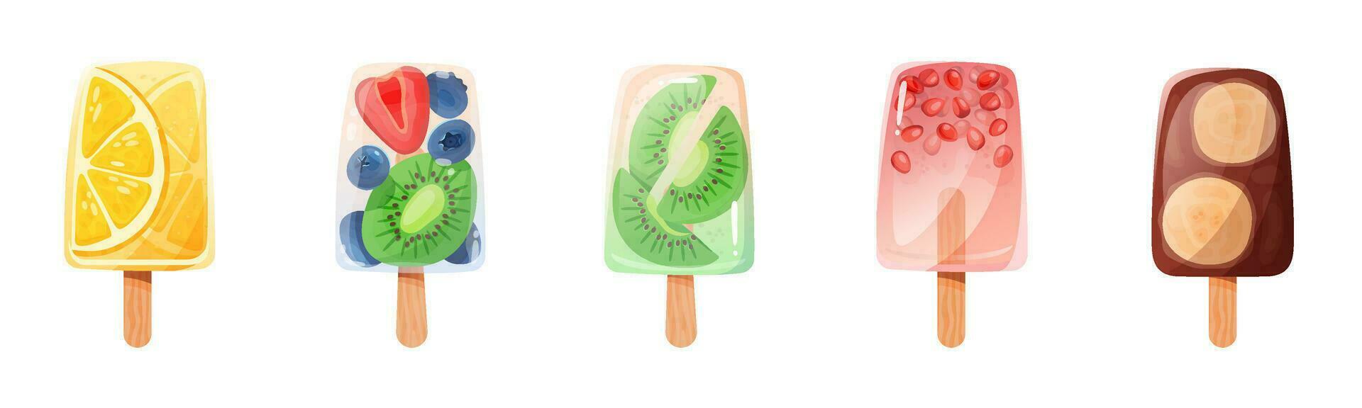 Five assorted fruit ice cream isolated. vector
