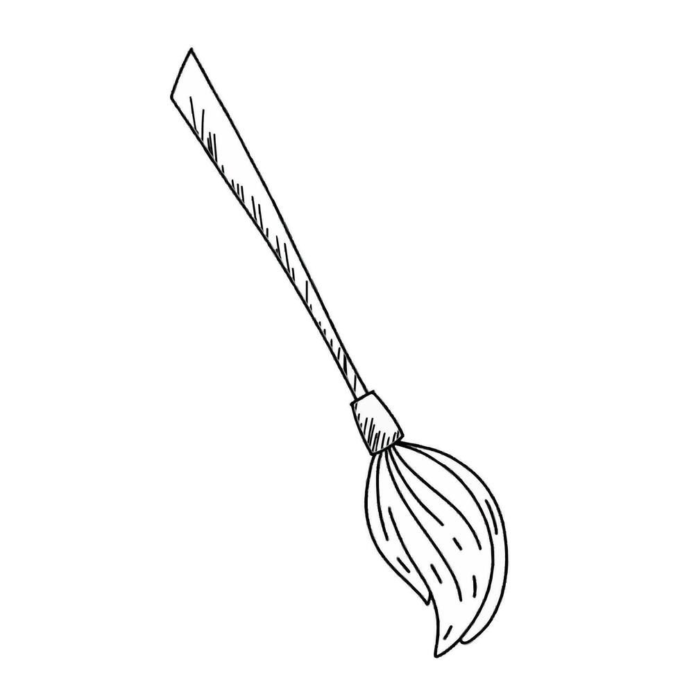 Halloween element - a witch broom, doodle style line art vector