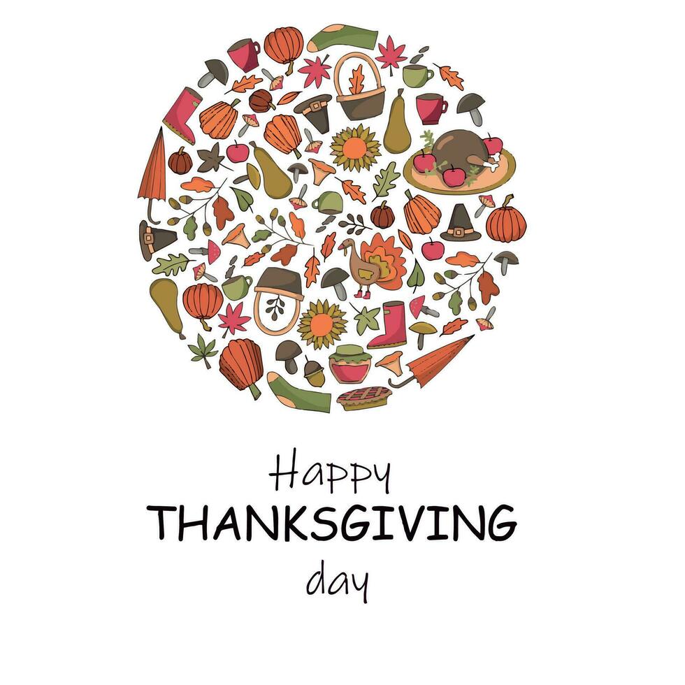 Thanksgiving day elements frame. great gor thanksgiving invitation template or postcard. use this cozy fall leave,  sunflowers, maple, pumpkin and many more illustrations for your design vector