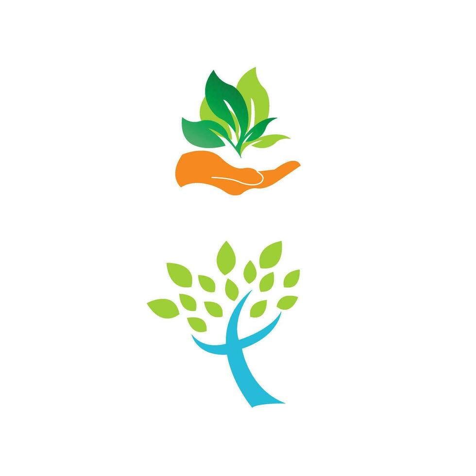 two plant leaves ecology environment icons isolated on white background vector