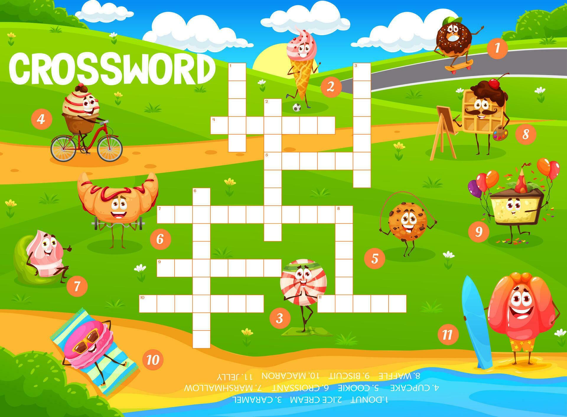 Crossword grid with candy and dessert characters 26620496 Vector Art at