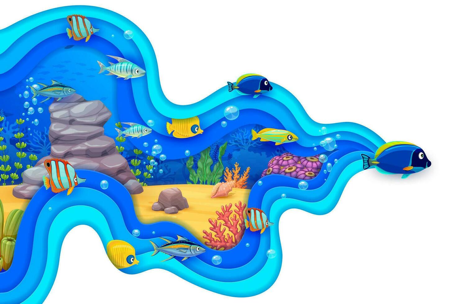 Sea paper cut underwater with tropical fishes vector