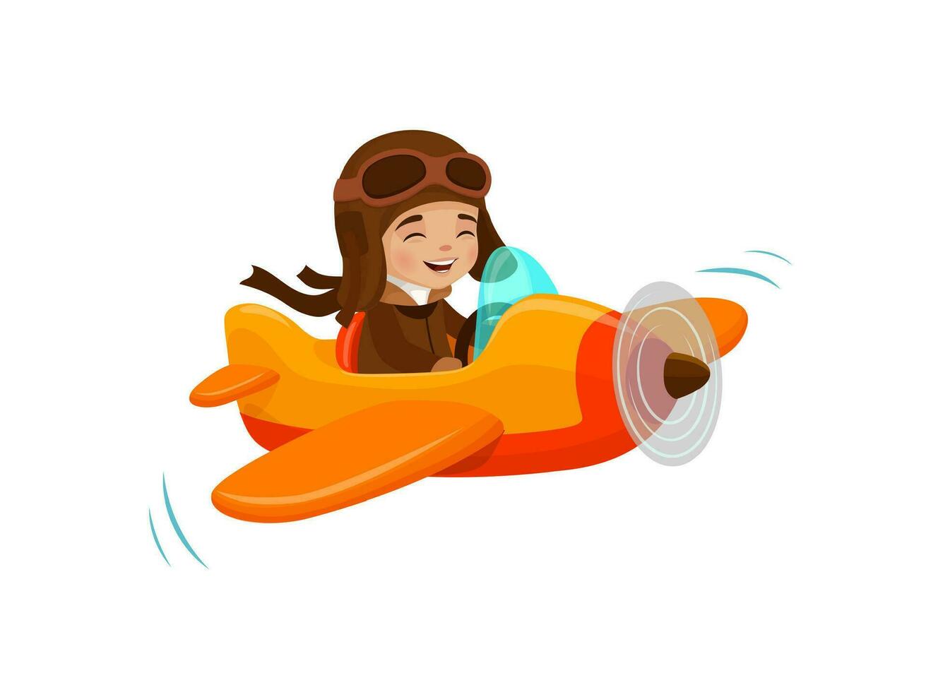 Kid flying on plane, cartoon pilot on airplane vector